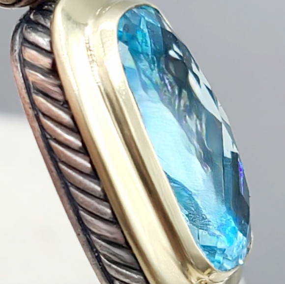 David Yurman Albion Elongated Double Cable Bracelet With Blue Topaz And Gold - Picture 13 of 13